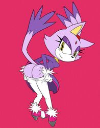 anthro ass ass_grab ass_up blaze_the_cat cat_tail catgirl clothed clothing domestic_cat felid feline felis female female_only fur furry furry_only looking_back majuv mooning pants_down purple_fur purple_skin rear_view sega solo sonic_(series) tail yellow_eyes