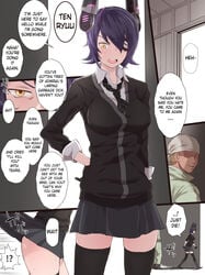 1boy 1girls breasts english_text eyeless_male eyepatch female human kantai_collection legs male mechagirl netorare no_visible_genitalia ntr purple_hair tenryuu_(kantai_collection) terasu_mc