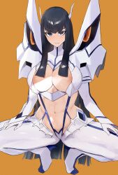 1girls 2020s 2023 2d 2d_(artwork) black_hair breasts cleavage cleavage_cutout curvy eyelashes fanart female female_focus female_only junketsu kataku_musou kill_la_kill kiryuuin_satsuki light-skinned_female lips lipstick long_hair looking_at_viewer squatting thick_thighs thighs vagina vagina_visible_through_clothing very_long_hair yellow_background