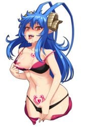 breasts cum cum_in_mouth cum_on_abdomen cum_on_body cum_on_breasts cum_on_face disgaea disgaea_d2 horns laharl laharl-chan nipples nippon_ichi_software pubic_tattoo underwear