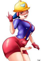 big_breasts brawl_stars cayo_(artist) clothing futanari jacky_(brawl_stars) miner pose red-tinted_eyewear solo tinted_eyewear visor