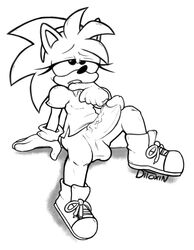 amy_rose animal_ears anthro big_penis biting_finger black_nose blouse classic_amy_rose clothed clothing ditoxin flat_chest futa_only futa_sans_pussy futanari gloves hairband half-closed_eyes humanoid_penis no_socks sega shoelaces shoes sitting small_breasts sonic_(series) young