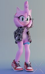 3d amogus among_us amy_rose anthro bodily_fluids clothed clothing digital_media_(artwork) drip_jacket egg_vibrator eulipotyphlan female footwear fur genital_fluids genitals green_eyes handwear hedgehog hi_res hitmarker jacket mammal meme meme_clothing no_underwear outerwear pink_body pink_fur pussy sex_toy solo sonic_(series) standing topwear vibrator