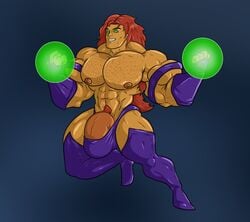 1boy abs bara bulge chest_hair dc dc_comics genderswap_(ftm) greggrth hairy_chest huge_balls huge_cock male male_only muscular muscular_male pecs pubic_hair rule_63 solo starfire teen_titans uncensored yaoi