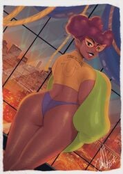 1girls afro_puffs aged_up april_o'neil april_o'neil_(rise_of_the_tmnt) ass big_ass dark-skinned_female dark_skin dat_ass female female_only glasses looking_at_viewer looking_back oddabellatay panties rise_of_the_teenage_mutant_ninja_turtles solo teenage_mutant_ninja_turtles thick_thighs thong todd_l._milhouse toddabella