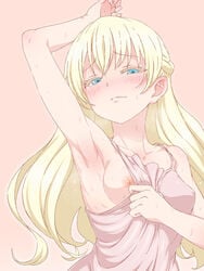 armpits arms_up asobi_asobase blonde_hair blue_eyes blush edit nekomate14_edited olivia_(asobi_asobase) tank_top tank_top_lift