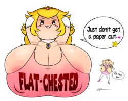 1girls big_breasts blonde_hair comedy female flat funny huge_breasts humor mario_(series) nintendo ota_(artist) paper paper_mario paper_peach princess_peach tagme tanktop text