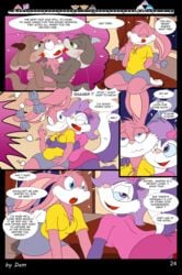 3_toes 4_fingers anthro babs_bunny breasts buster_bunny clothed clothing comic dam_(artist) dialogue english_text engrish feet female fifi_la_fume fingers group hi_res lagomorph leporid male mammal mephitid page_24 plantigrade rabbit skunk speech_bubble straight_hair text tiny_toon_adventures toes toons toony train vehicle warner_brothers