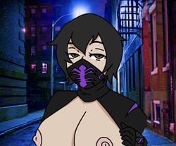 angela_iglesias areolae big_breasts black_hair breasts dirkstridoritos flashing mask nipples purple-widow short_hair spiderboyreal suit the_amazing_spider-boy