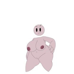 breasts disembodied_head fat female floating_head genitals hand_on_hip humanoid not_furry potatochip_(artist) pussy redell_(potatochip) short shortstack slightly_chubby smile smirk solo unknown_species wide_hips