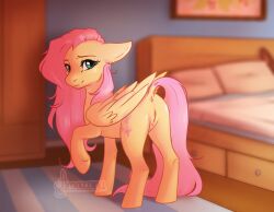 amazona anus ass bed bedroom equid equine female feral fluttershy_(mlp) friendship_is_magic furniture genitals hasbro hooves horse looking_at_viewer looking_back mammal my_little_pony pegasus pony pussy raised_hoof raised_leg raised_tail shy solo tail wings