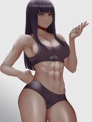 1girls abs bare_shoulders blunt_bangs breasts cameltoe cleavage curvy_figure eyelashes eyeliner female female_only fully_clothed hand_on_hip hyuuga_hinata long_hair makeup medium_breasts midriff muscular muscular_female naruto naruto:_the_last naruto_(series) naruto_shippuden panties purple_hair smile solo sports_bra sportswear violet_eyes zaki_btw