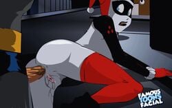 1boy 1girls anal anal_sex animated ass batman batman:_the_animated_series batman_(series) blue_eyes clothed_sex dc dc_comics dcau famous-toons-facial female from_behind gloves harley_quinn harley_quinn_(classic) human looking_back male mask penis pussy_juice sex stockings straight