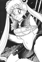 1990s 1992 1girls 20th_century big_breasts bishoujo_senshi_sailor_moon black_and_white bondage breasts choker circlet cum cum_on_breasts cum_on_face double_bun drill_fukagawa female female_only hair_buns monochrome nipples pussy rope_bondage sailor_moon skirt solo tied_up usagi_tsukino