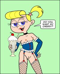 big_head breasts english_text female female_only huge_eyes human innie_pussy manuel_hogflogger nickelodeon pale_skin pussy small_breasts smile solo standing straight_hair tagme the_fairly_oddparents toony veronica_star yellow_hair