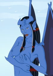 black_hair blue_skin breasts disney fab female female_only gargoyle gargoyles hair long_hair looking_at_viewer nipples nude obsidiana solo tagme wings