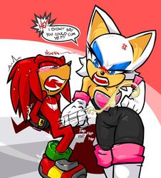 1boy 1girls angry anthro bat blue_eyes blush bound clothing cum echidna female femdom fur furry hand_on_hip handjob interspecies knuckles_the_echidna male mammal monotreme nanojam nude open_mouth premature_ejaculation premature_ejaculation_shaming purple_eyes rouge_the_bat sega shoes sitting sonic_(series) standing straight tail text wide_hips