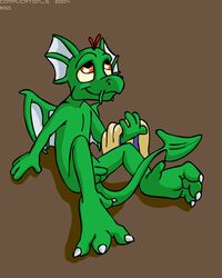 2004 barefoot claws draik green_skin looking_up male male_only neopets nude penis sitting solo spade_tail tagme tail wings
