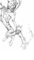 anthro artist_request barbara_gordon batgirl batman_(series) creature_from_the_black_lagoon crossover dc_comics female female_on_anthro fishman gill-man human human_on_anthro interspecies male monochrome panties