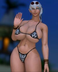 1girls female final_fantasy final_fantasy_xiv huge_breasts micro_bikini tagme