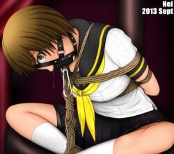 arms_behind_back atlus bondage bondage bound female female_focus female_only gag light-skinned_female light_skin looking_at_viewer nbnl-nei persona persona_4 satonaka_chie school_uniform schoolgirl