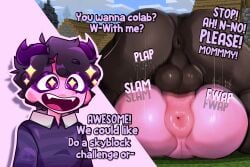 anus anus ass asshole balls balls_deep ballsack begging bubble_ass bubble_butt comic dark-skinned_male dark_skin dialogue forced highres instant_loss_2koma interracial jellybean_(mcyt) jellybean_(youtuber) mating_press minecraft penis_in_pussy pink_skin plap purple_hair rape raped sweater swollen_anus teenage_girl teenager testicles youtube youtuber
