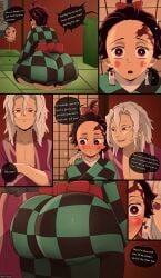 2boys ass big_ass blush bottom_heavy bubble_butt dat_ass demon_slayer dialogue ear_piercing earrings fat_ass femboy gluteal_fold hassdr4w huge_ass imminent_sex kamado_tanjirou kimetsu_no_yaiba kimono kneeling large_ass makeup male male_only massive_ass on_knees piercing png red_hair text thick_ass thick_thighs uzui_tengen white_hair wide_hips