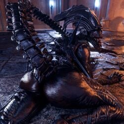 3d alien alien_(franchise) alien_girl dead_by_daylight fat_ass huge_ass looking_at_viewer looking_back thick_ass thick_thighs vexonair xenomorph xenomorph_queen