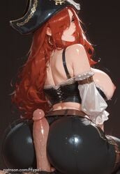 ai_generated alternate_version_at_source ass_focus back_view big_breasts breasts buttjob female hypet league_of_legends long_hair miss_fortune pirate pirate_hat red_hair shiny shiny_skin tagme thick thick_ass thick_legs thick_thighs thighs video_game_character video_games