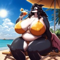 ai ai_generated belly big_breasts bikini breasts chubby chubby_female female looking_at_viewer mommy nipples orca orca_girl overweight overweight_female thepyromancerfox