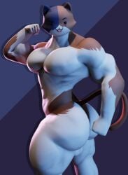 3d_(artwork) absurd_res anthro ass backsack balls ballsack big_ass big_butt black_body black_fur brown_body brown_fur digital_media_(artwork) domestic_cat drop_shadow epic_games eyebrows felid feline felis flexing flexing_bicep flexing_muscles fortnite fur genitals half-closed_eyes hi_res kovasfox looking_at_viewer male mammal meowscles multicolored_body multicolored_fur muscles muscular muscular_anthro muscular_male narrowed_eyes nude nude_anthro nude_male open_mouth open_smile pose raised_eyebrow simple_background smile solo tail thick_thighs white_body white_fur wide_hipped_anthro wide_hipped_male wide_hips