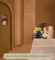 alexander_the_great anthro bed black_body black_fur breas bunker chest_tuft door duo eulipotyphlan female female_on_anthro fur furniture group hair hedgehog hi_res human human_on_anthro interspecies leon_(sonic) male male/female mammal medieval_style meme molly_(sonic) nude nude_female ponytail red_body red_fur red_hair sega shadow_the_hedgehog shadowintohuman sonic_the_hedgehog_(series) sonic_x tan_body tan_skin tuft