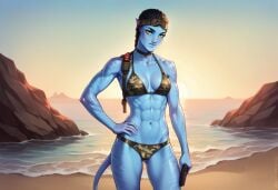 ai_generated avatar avatar:_the_way_of_water blue_skin camo_bikini na'vi recom_walker recombinant yellow_eyes