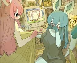 art computer doremifaso64 glaceon pikachu pokémon_(species) pokemon pokemon_(species) shocked showing_off sylveon