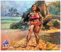 1girls 2021 abs aged_up big_breasts breasts cleavage dark-skinned_female dark_skin disney disney_princess female female_only kinkyjimmy large_breasts moana moana_waialiki muscles muscular muscular_female muscular_thighs solo straight_hair text