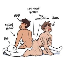 3boys anon blush boner buttjob chubby chubby_male closed_eyes edd_(eddsworld) eddsworld erect_penis hairy hairy_male humping nude paul_(eddsworld) text y/n