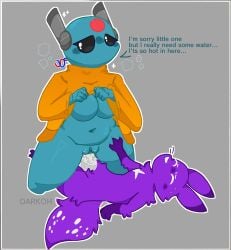 absurd_res anthro big_breasts bodily_fluids breasts clothing cowgirl_position darkoh dominant dominant_female duo female feral forced from_front_position fur genital_fluids genitals hi_res iterator_(rain_world) larger_female looks_to_the_moon_(rain_world) male male/female on_bottom on_top orange_clothing overweight overweight_female penetration penis precum purple_body rain_world rape scar sex simple_background size_difference slugcat smaller_male spearmaster_(rain_world) speech_bubble spiked_penis spikes spikes_(anatomy) t-shirt_lift tail thick_tail vaginal_penetration vaginal_penetration videocult whiskers white_eyes wide_hips