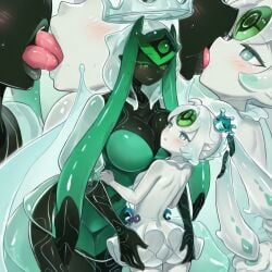 2girls age_difference ai_generated ass ass_cleavage ass_grab ass_visible_through_thighs blush breasts cleavage dark-skinned_female dark_skin gem_on_forehead icejade_aegirine icejade_kosmochlor kiss_mark large_breasts lesbian_kiss monster_girl mother_and_daughter motherly no_sex parent parent_and_child parted_lips saliva saliva_on_tongue saliva_trail see-through see-through_clothing shiny_skin slim_girl slim_waist slime_girl tongue tongue_kiss tongue_wrap tongue_wrapped white_skin white_skinned_female yu-gi-oh! yuri
