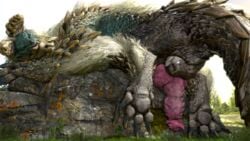 16:9 3d_(artwork) 4_toes 4k absurd_res ass balls barlu capcom claws digital_media_(artwork) fanged_wyvern feet feral fur genitals grass hi_res horn knot licking licking_lips looking_at_viewer looking_pleasured lying male monster_hunter paws penis plant raised_tail relaxing scales scalie solo source_filmmaker toes tongue tongue_out video_games widescreen zinogre