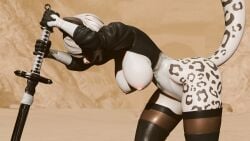 16:9 3d_(artwork) 4k absurd_res alternate_species anthro areola ass big_breasts blindfold breasts clothed clothing digital_media_(artwork) exposed_breasts felid female furrification hanging_breasts hi_res legwear mammal nier:_automata nipples open_mouth pantherine platinum_games snow_leopard solo tail thiccsmough white_hair widescreen yorha_2b yorha_2b_(mayosplash)