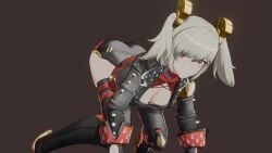 3d 3d_animation all_fours ass_up big_ass big_booty blender blender3d blender_eevee blonde_hair burnice_white female hoyoverse jacket jiggle_physics jiggling_ass looking_at_viewer no_skirt no_sunglasses red_background red_eyes shaking_ass shorts tagme twerking twintails video zenless_zone_zero