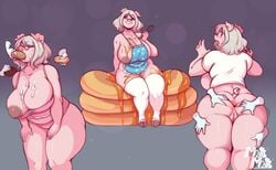 adorable anthro anus ass breakfast breasts busty cream cute donuts earring feeding filling food_play genevieve glasses hands mature mausu nipple pancakes pig shocked slip smile soulblader sow star susalee swine