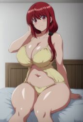 1girls adapted_costume ai_generated alternate_costume arisato_yu ass babydoll bare_legs bare_shoulders bare_thighs before_sex big_ass big_breasts blush breasts busty chemise child_bearing_hips erect_nipples erect_nipples_under_clothes female female_focus female_only hand_on_face hi_res huge_ass huge_breasts inviting inviting_to_sex kinky knees_together_feet_apart lingerie lingerie_panties long_hair matching_hair/eyes mature mature_female midriff milf mommy_kink nipples no_bra obata_natsumi panties partially_clothed pinup ponytail puffy_nipples red_eyes red_hair revealing_clothes saimin_seishidou side_ponytail skimpy skimpy_clothes sleeveless smile solo solo_focus thick_thighs thighs very_long_hair yellow_lingerie