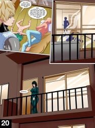 2boys 2girls after_sex after_vaginal big_breasts blush breasts breasts comic dialogue fubuki_(one-punch_man) genos horny nipples nude nude_female one-punch_man palcomix saitama small_breasts tatsumaki text window