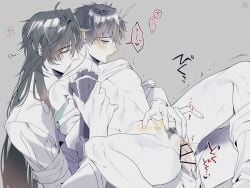 2boys ^^^ bar_censor blade_(honkai:_star_rail) blush censored clitoris clothes_lift commentary_request cuntboy cuntboy_with_male dan_heng_(honkai:_star_rail) erection feet_out_of_frame fingering fingerless_gloves fingernails gloves grey_background greyscale hand_on_another's_wrist heart highres honkai:_star_rail honkai_(series) jasminetee kissing kissing_neck leaning_back linea_alba long_hair long_sleeves male_focus male_penetrated monochrome motion_lines multiple_boys nipples open_mouth open_pants pants pants_around_one_leg pectorals penis pubic_hair pubic_tattoo pussy_juice sex shirt shirt_lift short_hair simple_background single_glove sitting speech_bubble spoken_heart spread_legs tattoo tongue tongue_out trembling vaginal_penetration veins veiny_penis very_long_hair