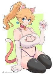 big_ass big_breasts big_butt big_thighs big_titties cat_bikini cat_ears cat_tail catgirl clothing curvaceous curvaceous_female curvaceous_figure curvy curvy_figure curvy_hips female female_focus female_only long_hair looking_at_viewer momocka_art princess_peach super_mario_bros. thigh_highs yellow_hair