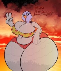 2023 2d 2d_artwork anthro avian beak big_breasts big_thighs bird breasts breasts clothed clothed_female digital_art digital_drawing_(artwork) digital_media_(artwork) female free_birds furry furry_female galliform gallus_(genus) jenny_(free_birds) peace_sign phasianid red_shorts shorts sinkcandycentral slightly_chubby slightly_chubby_anthro slightly_chubby_female solo tagme thicc thick thick_hips thick_thighs turkey white_feathers