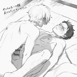 2boys adopted_son adoptive_father age_difference aged_up anal anal_sex blush completely_nude erection facial_scar futon gay gegege_no_kitarou getakichi kitarou kitarou_tanjou_gegege_no_nazo male male_only mizuki_(gegege_no_kitarou) monochrome nude on_back on_bed penis scar scar_across_eye spread_legs sweat takesuke tatami yaoi younger_dom_older_sub younger_penetrating_older