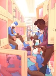 1futa 4boys 6girls breasts carrying_partner dark-skinned_female dark-skinned_futa dark-skinned_male dark_skin detailed_background erection fellatio female futa_on_male futanari group_sex hat intersex kneeling licking_penis light-skinned_female light-skinned_male light_skin locker_room male male_on_female oral oral_sex orgy pantyhose penis rimming sex skirt sleeping_pod the_fifth_element xervidae
