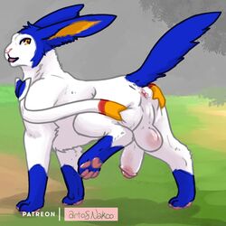 1:1 2021 animal_genitalia anus ass blue_body blue_fur conditional_dnp eeveelution feral foreskin fur genitals humanoid_genitalia humanoid_penis long_ears male male_only nakoo nintendo paws penis pokémon_(species) pokemon ribbons solo sylveon uncut video_games white_body white_fur